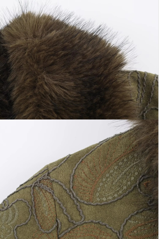 Embroidered Jacquard Jacket with Luxe Faux Fur Trim – Elegant Short Winter Coat