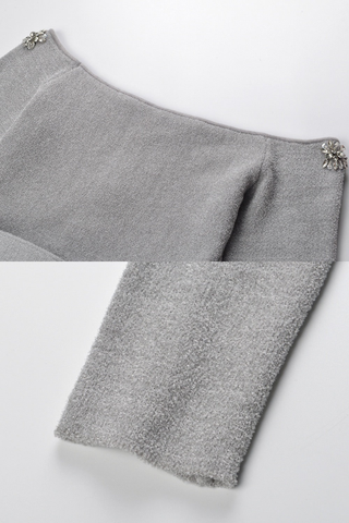 Embellished Off-Shoulder Knit Top with Belt – Elegant Winter Sweater