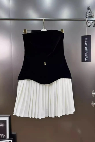 Velvet Corset Mini Dress with Pleated Skirt – Sleeveless Structured Bodice