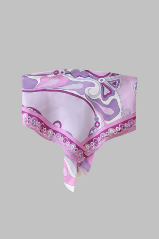 Retro Swirl Satin Two-Piece Set – Scarf Tie Crop Top & High-Waist Long Skirt