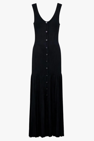 Sleeveless Ribbed Knit Long Dress with Pleated Hem
