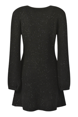 Long Sleeve Glitter Knit Dress with Bow Detail