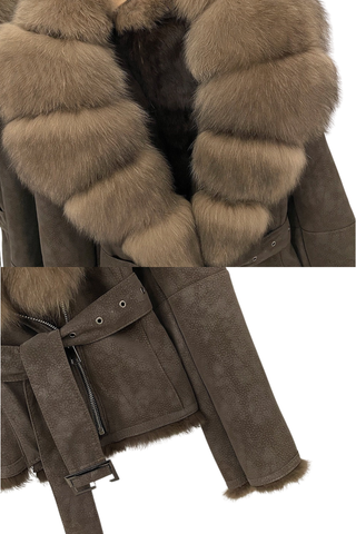 Luxury Shearling Jacket with Oversized Fur Collar, Zip Front and Tailored Fit