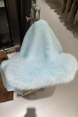 Knitted Hooded Zip Jacket with Faux Fur Trim