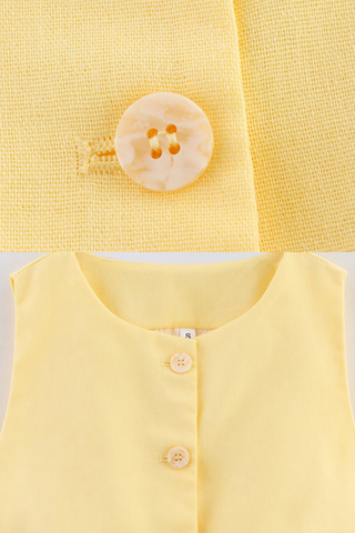 Yellow Linen Button Vest & Tailored Shorts Set