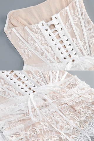 Lace Corset Draped Sheer Long Dress
