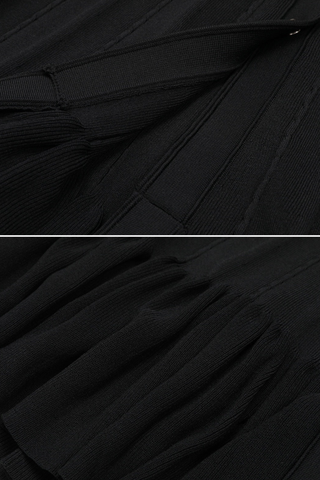 Cable-Knit Button-Front Long Dress with V-Neck and Flared Hem
