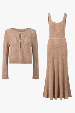 Sunlit Escape Sleeveless Open Knit Long Dress