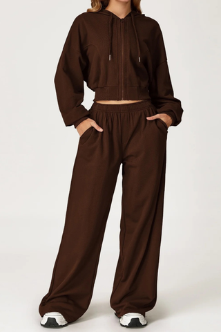 Two-Piece Zip-Up Hoodie and Wide-Leg Sweatpants Set