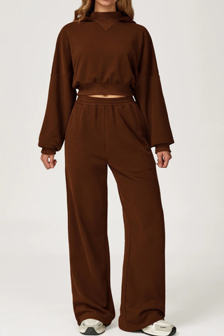 Two-Piece Cropped Hoodie and Wide-Leg Sweatpants Set