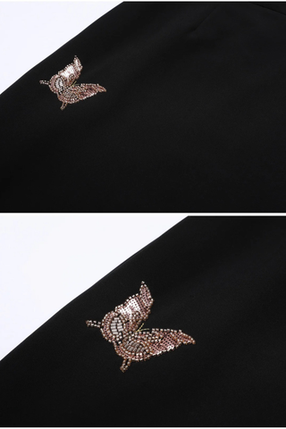 High Waist Straight Long Skirt with Embellished Detail and Structured Tailoring