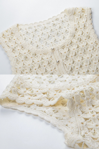 Sleeveless Pearl Floral Knit Top & Mini Skirt Set
