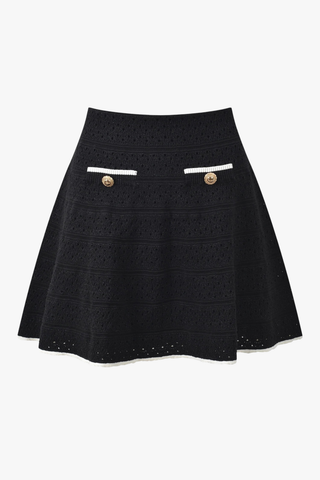 Contrast Trim Knit Two-Piece Set – Short Sleeve Top & Flared Mini Skirt