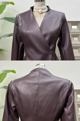 Long Sleeve Structured Faux Leather Blazer Jacket