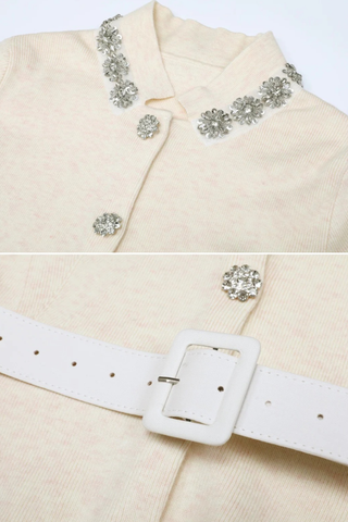 Embellished Collar Knit Top & Midi Skirt Set