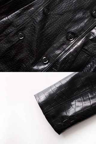 Croc-Texture Faux Leather Trench