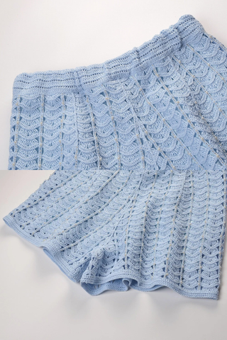 Sleeveless Pearl Embellished Open-Knit Vest & Shorts Set