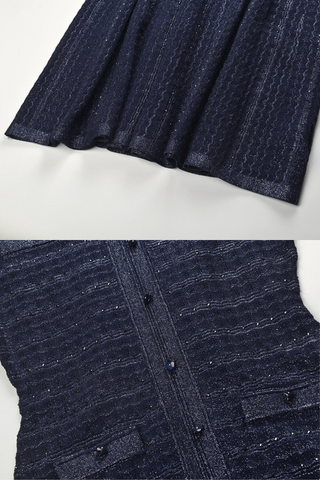 Textured Knit Long Dress – Short Sleeve Button Front Design