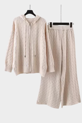Cable-Knit Hoodie & Wide-Leg Lounge Set – Cozy, Soft & Stylish