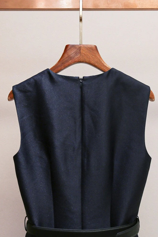 Sleeveless Mini Dress with Ruffle Hem – Satin Fabric & Pocket Detail