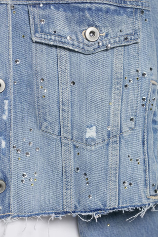 Rhinestone Detail Cropped Denim Jacket
