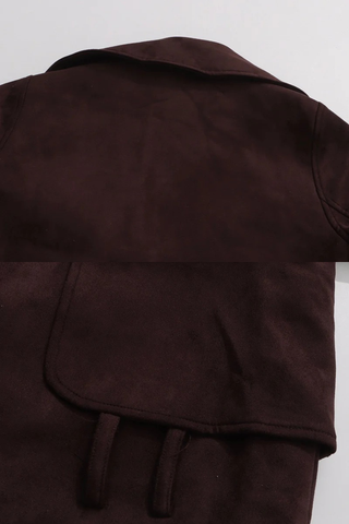 Cropped Faux Suede Jacket with Belt & Cuff Buckles