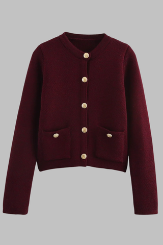 Knitted Cardigan with Gold Buttons and Front Pockets