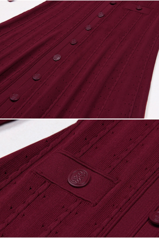 Long Sleeve Knitted Midi-Long Button Dress with Pocket Detail