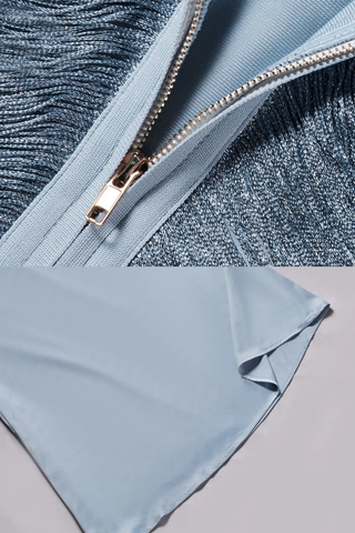 Sleeveless Bandage Metallic Top & Satin Skirt Set – Sculpted High Neck, Fluid Draped Fit, Refined Evening Look