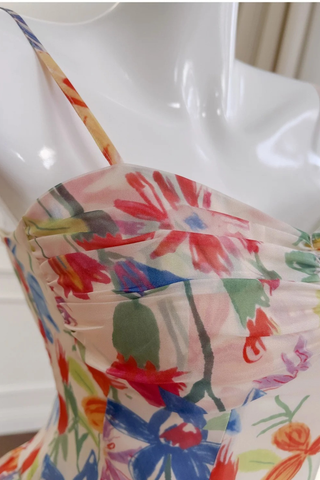 Floral Chiffon Mini Dress with Ruched Bust, Fit-and-Flare Skirt, and Inner Shorts