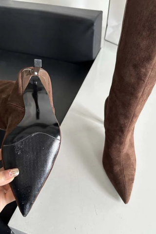 Pointed-Toe Suede Knee-High Stiletto Boots | Slim Fit, High Heel Winter Fashion Boots