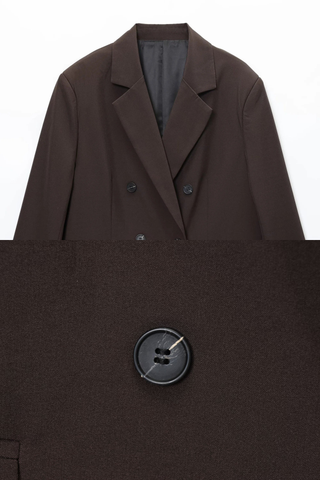 Woven Blazer & Mini Skirt Set – Double-Breasted Design, Long Sleeve Blazer