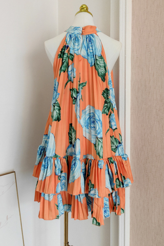 Roselyn Pleated Ruffle Halter Mini Dress