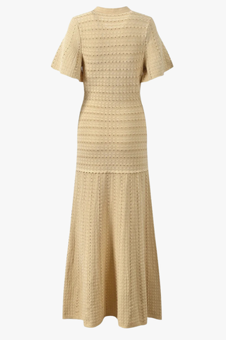 Textured Knit Long Dress – Short Sleeve Button Front Design