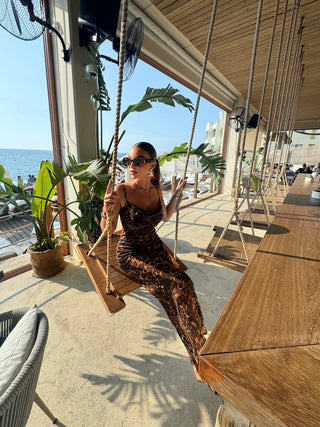 Leopard See Through Backless Long Dress