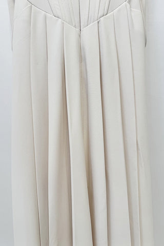 Crystal Embellished Corset Halter Neck Draped Crepe Long Dress