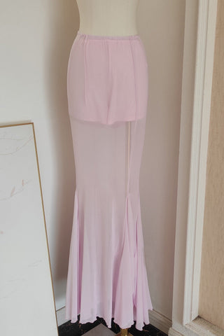 Strapless Crepe Peplum Corset Long Dress with Flowy Mesh Skirt