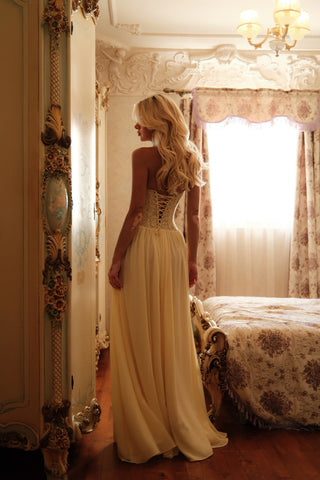 Lace Corset Halter Long Dress – Pleated Chiffon Evening Dress