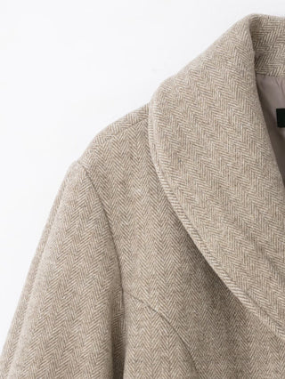 Herringbone Wool-Look Long Sleeve Peplum Jacket with Shawl Collar