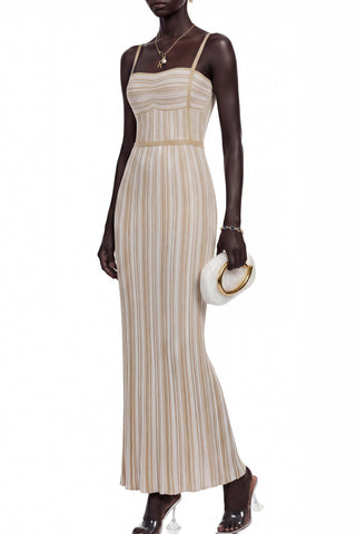 Sparkle Ribbed Sweetheart Neck Sleeveless Long Dress