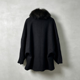 Faux Fur Trim Cable Knit Long Cardigan