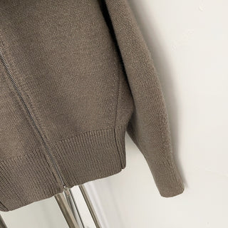 Faux Fur Collar Knitted Zip-Up Jacket