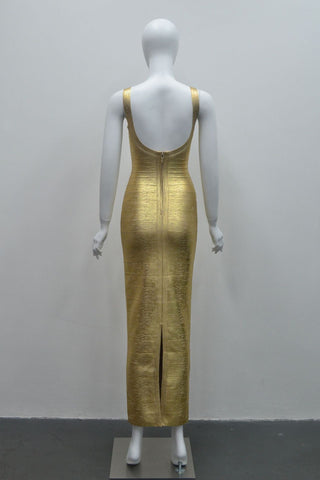 Luminous Metallic Bandage Sleeveless Long  Dress