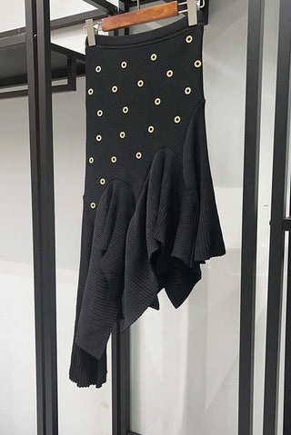 Embellished Sleeveless Knit Crop Top & Asymmetric Ruffle Long Skirt Set
