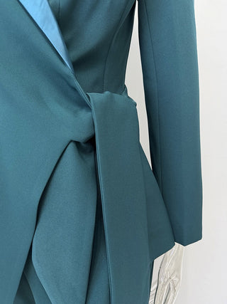 Asymmetric Wrap Belted Blazer & Wide Leg Pants Set