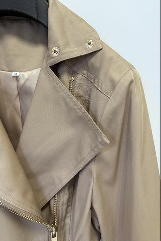 Belted Zip-Detail Long Trench Jacket