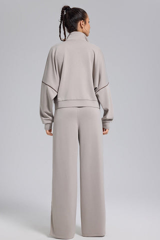 Relaxed Fit Zip-Up Jacket and Wide Leg Pants Set