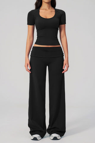 Soft Stretch Activewear Top & Wide Leg Pants Set