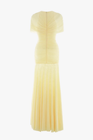 Ruched Off-Shoulder Long Dress – Draped Top & Flowing Skirt