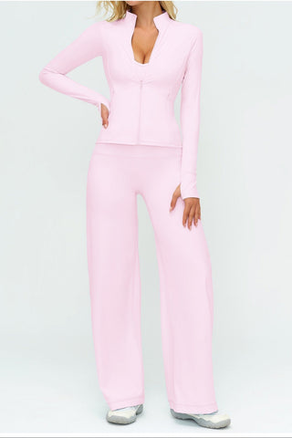 3-Piece Women’s Yoga Set – Cropped Tank, Zip Jacket & Wide-Leg Pants Activewear Set